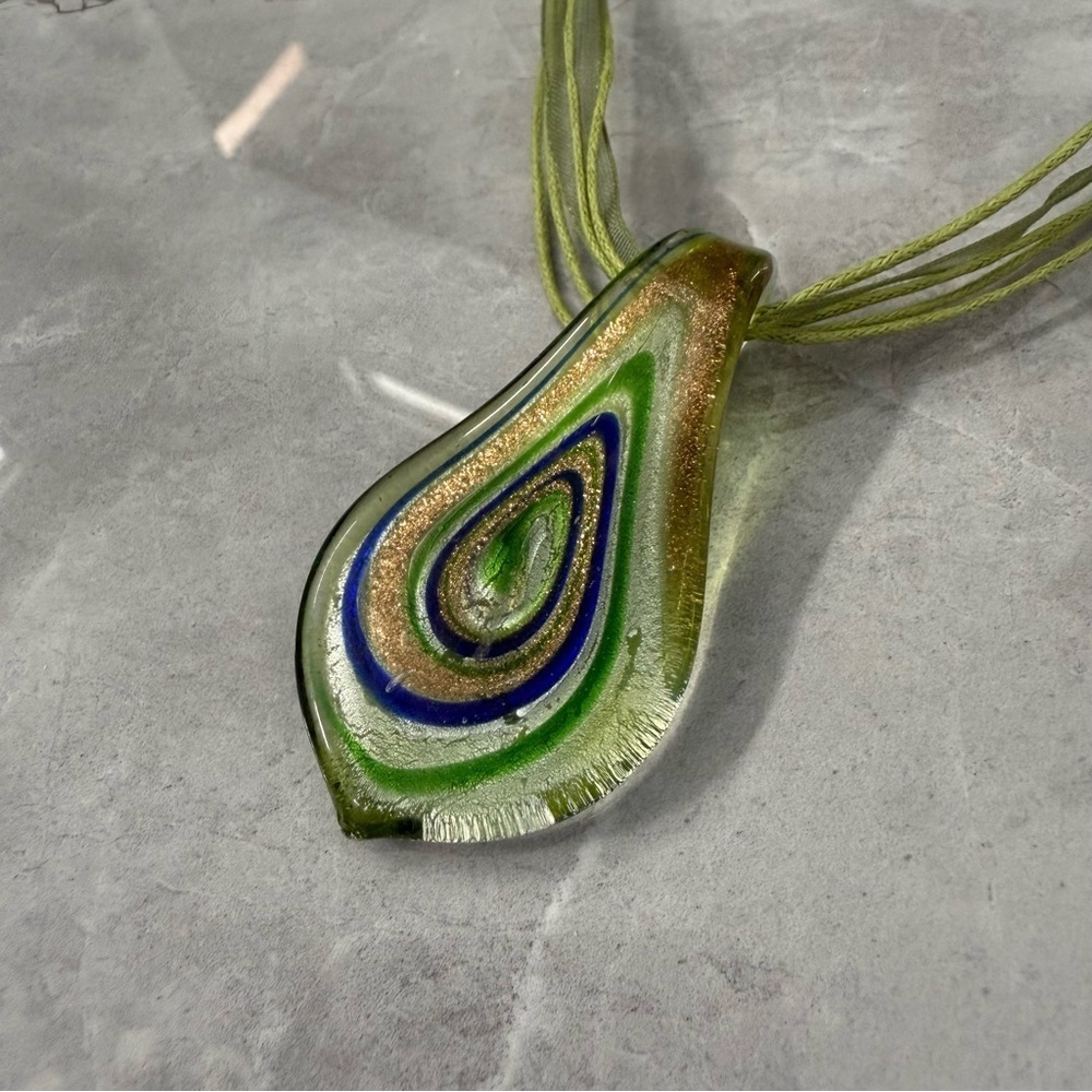 Blown Glass Pendant Teardrop Unique Necklace With Lobster Clasp Closure